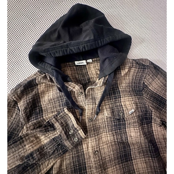 Vans Other - Vans Hooded Flannel Shirt Men Sz L Button Up Heavyweight Plaid Hood Long Sleeve